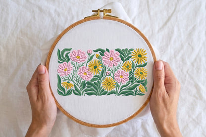 Pink Cosmos Flowers Embroidery Design – Beautiful Pink Cosmos Flower Machine Embroidery Pattern, Elegant Floral Botanical Embroidery Design