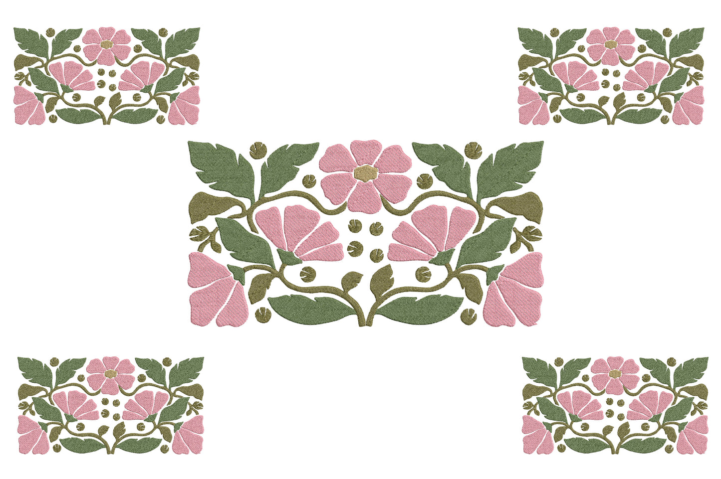 Pink Flowers Embroidery Design – Beautiful Pink Floral Machine Embroidery Pattern, Elegant Flower Embroidery Design