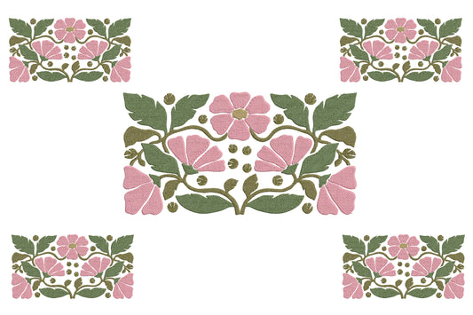 Pink Flowers Embroidery Design – Beautiful Pink Floral Machine Embroidery Pattern, Elegant Flower Embroidery Design