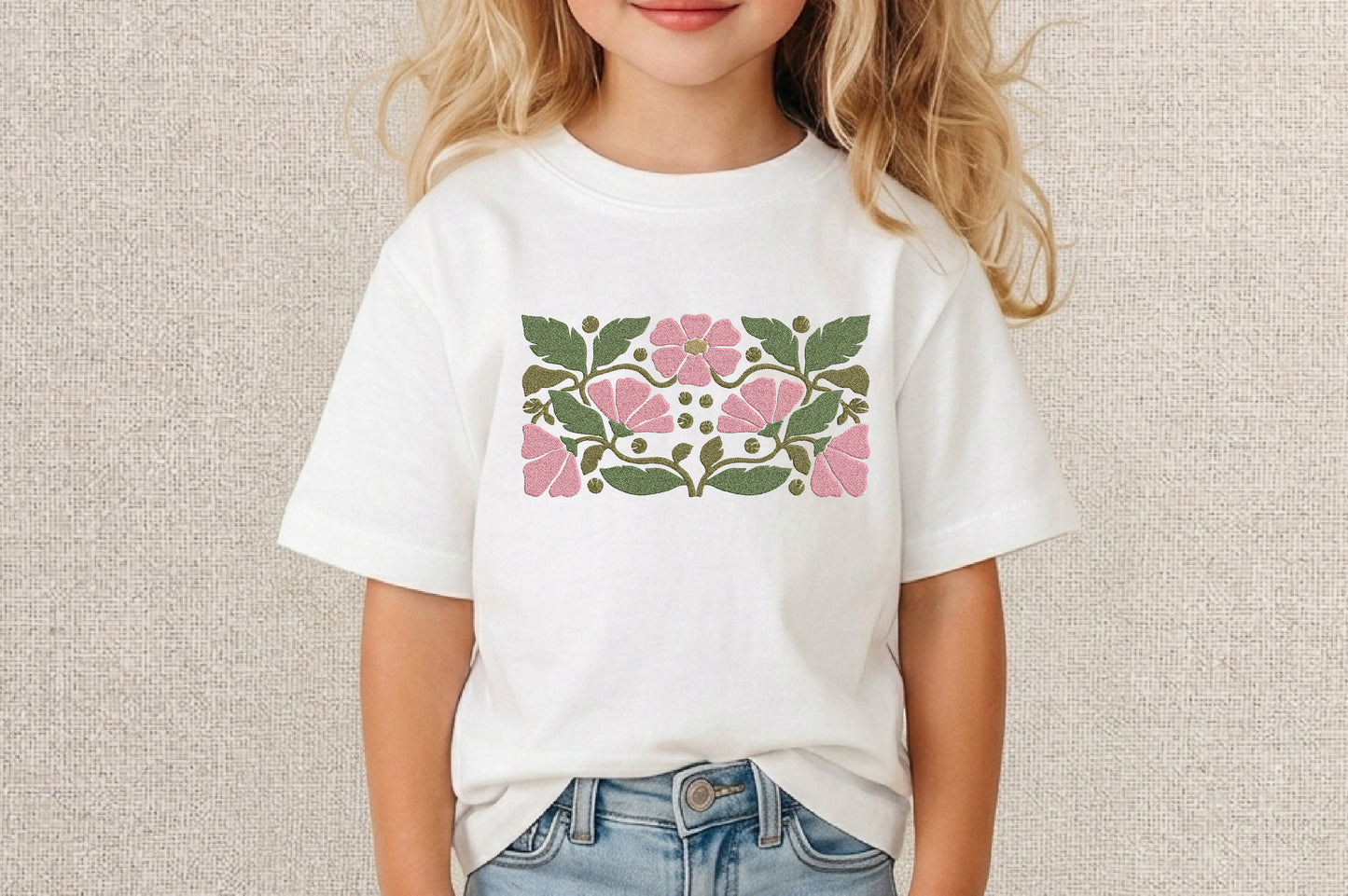 Pink Flowers Embroidery Design – Beautiful Pink Floral Machine Embroidery Pattern, Elegant Flower Embroidery Design