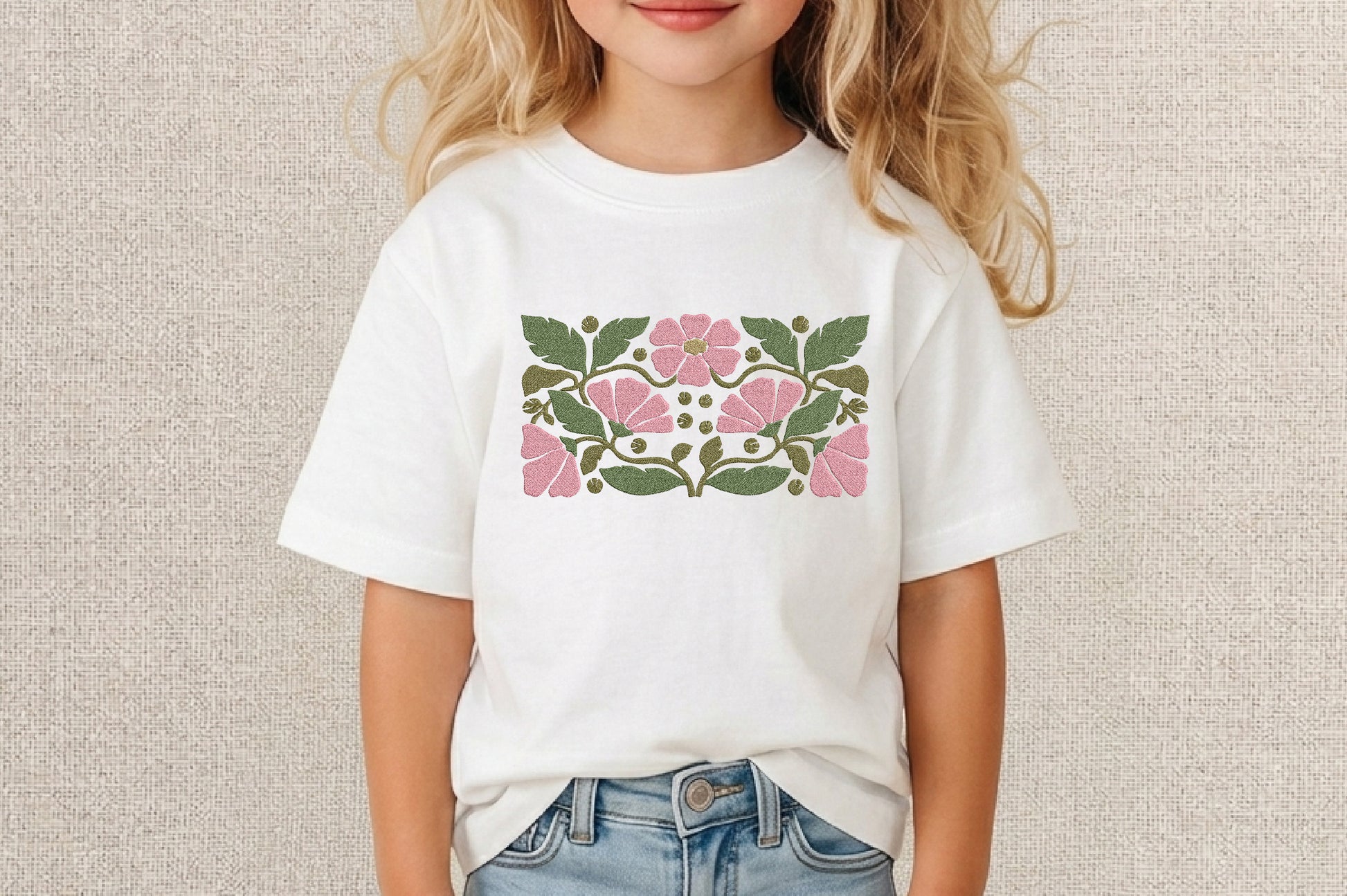 Pink Flowers Embroidery Design – Beautiful Pink Floral Machine Embroidery Pattern, Elegant Flower Embroidery Design