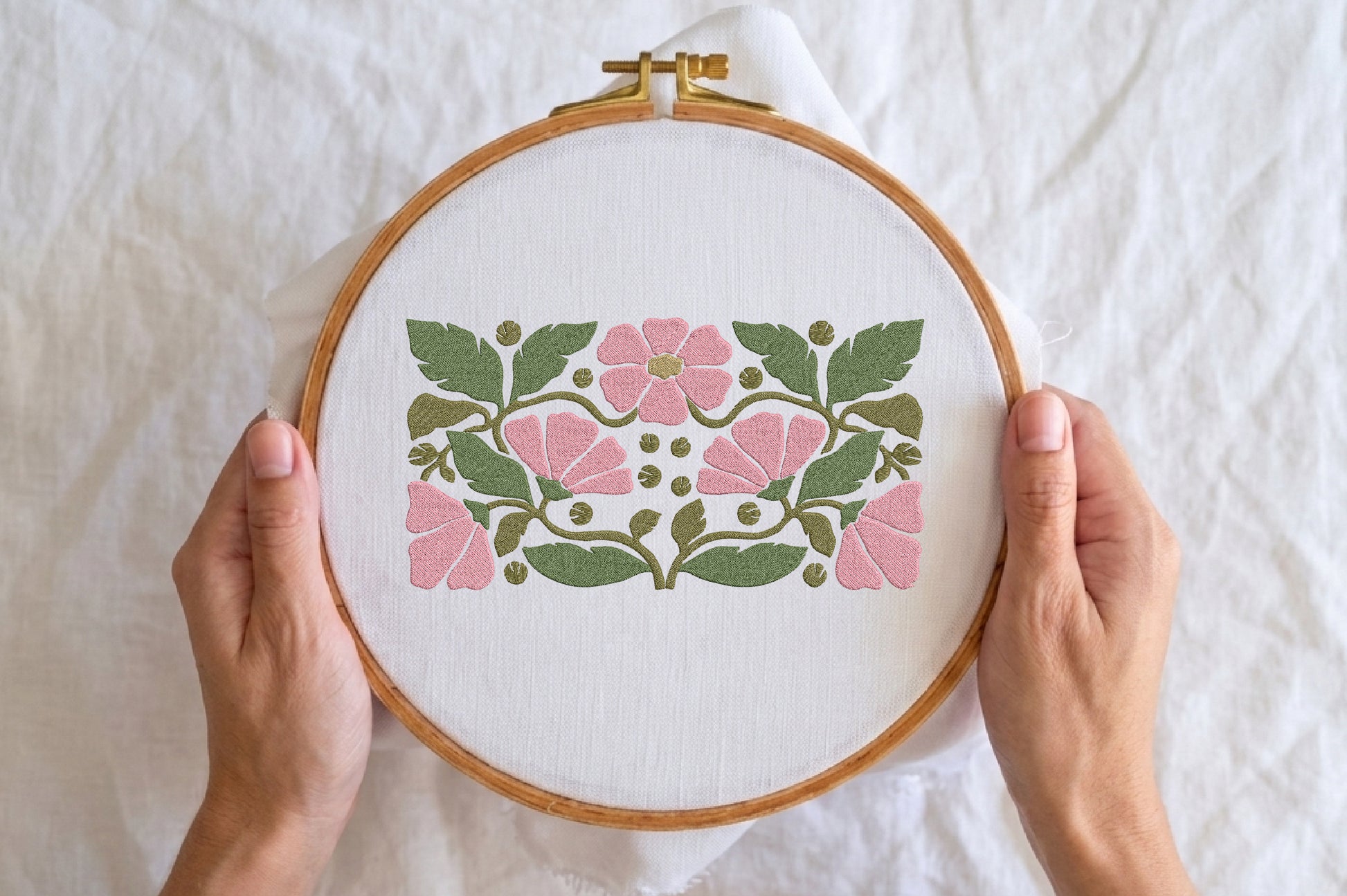 Pink Flowers Embroidery Design – Beautiful Pink Floral Machine Embroidery Pattern, Elegant Flower Embroidery Design
