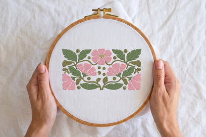 Pink Flowers Embroidery Design – Beautiful Pink Floral Machine Embroidery Pattern, Elegant Flower Embroidery Design