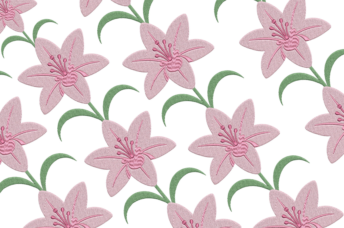 Pink Lily Flower Embroidery Design – Beautiful Pink Lily Machine Embroidery Pattern, Elegant Floral Embroidery Design
