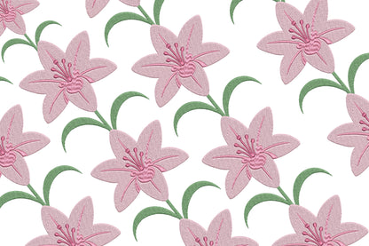 Pink Lily Flower Embroidery Design – Beautiful Pink Lily Machine Embroidery Pattern, Elegant Floral Embroidery Design