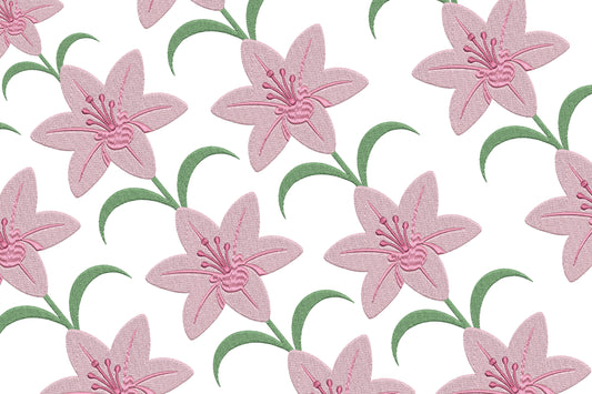 Pink Lily Flower Embroidery Design – Beautiful Pink Lily Machine Embroidery Pattern, Elegant Floral Embroidery Design