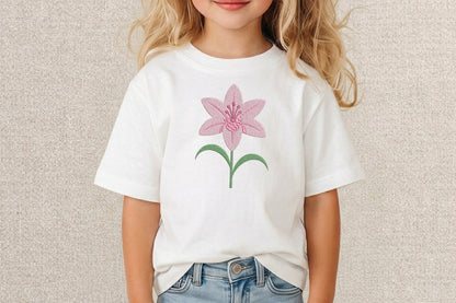 Pink Lily Flower Embroidery Design – Beautiful Pink Lily Machine Embroidery Pattern, Elegant Floral Embroidery Design