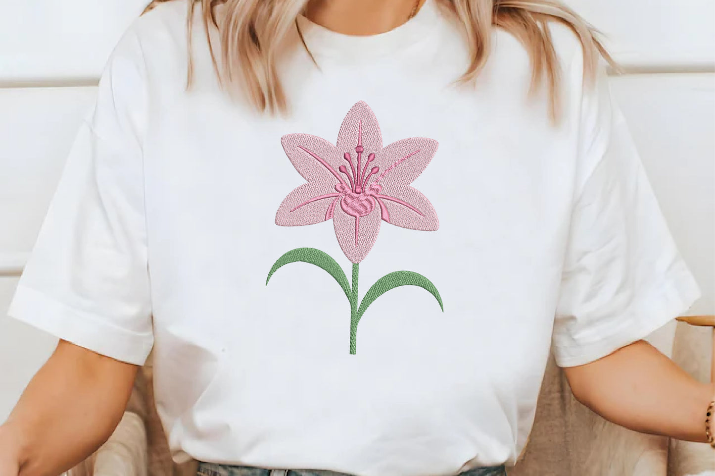 Pink Lily Flower Embroidery Design – Beautiful Pink Lily Machine Embroidery Pattern, Elegant Floral Embroidery Design