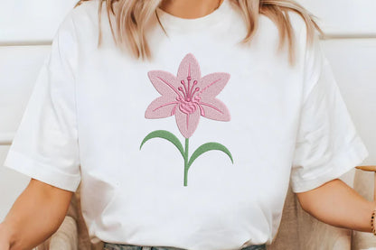 Pink Lily Flower Embroidery Design – Beautiful Pink Lily Machine Embroidery Pattern, Elegant Floral Embroidery Design