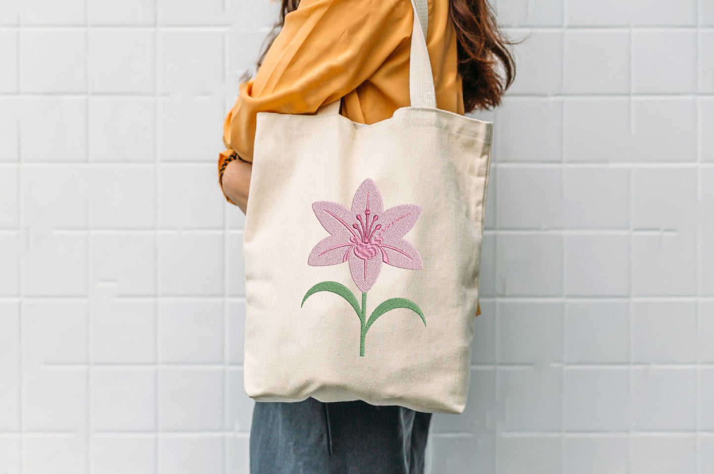 Pink Lily Flower Embroidery Design – Beautiful Pink Lily Machine Embroidery Pattern, Elegant Floral Embroidery Design