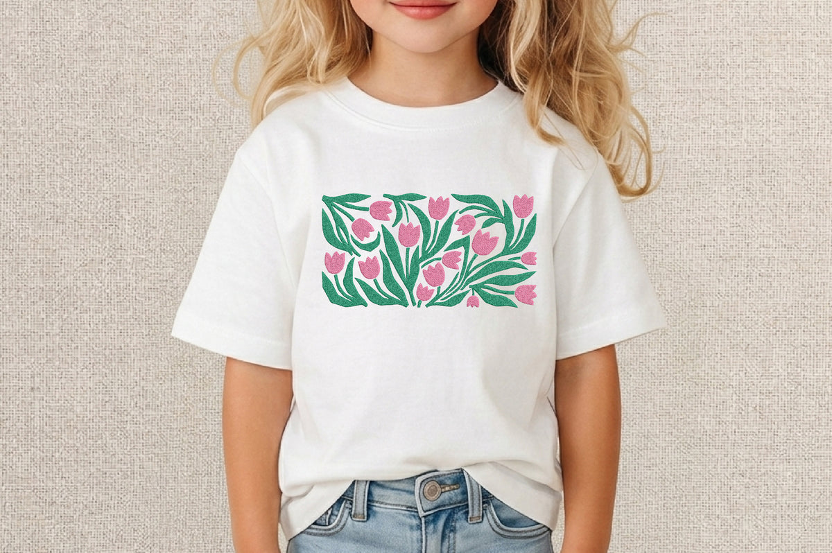 Pink Tulip Embroidery Design – Beautiful Pink Tulip Flower Machine Embroidery Pattern, Elegant Floral Botanical Embroidery Design