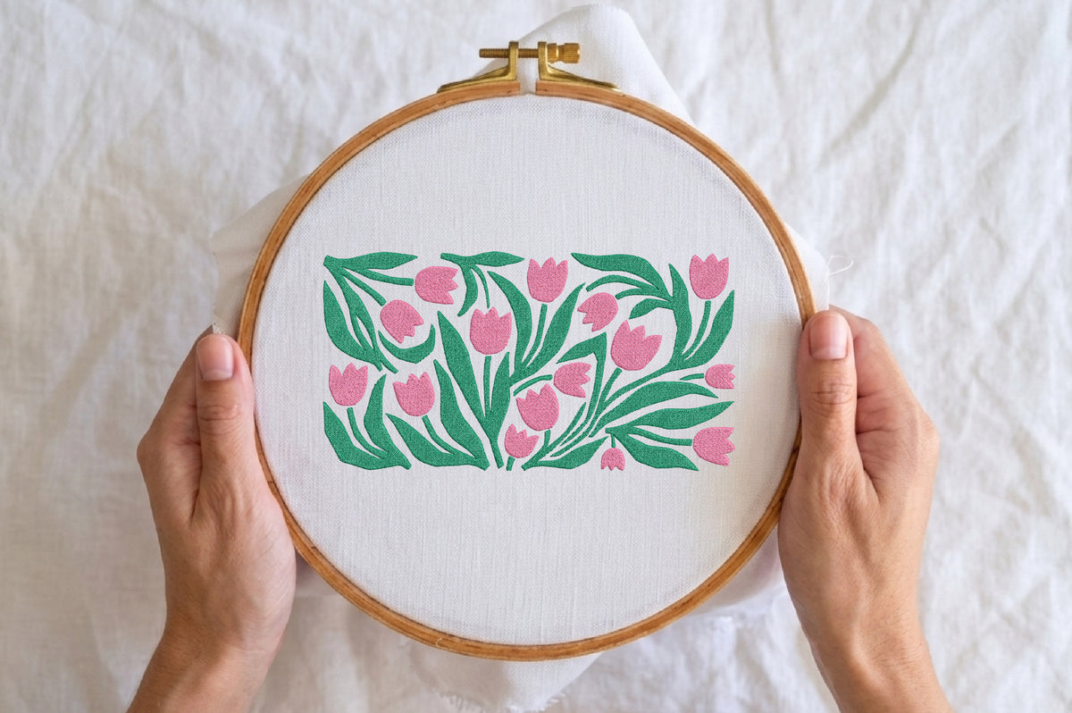 Pink Tulip Embroidery Design – Beautiful Pink Tulip Flower Machine Embroidery Pattern, Elegant Floral Botanical Embroidery Design