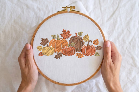 Pumpkins and Fall Leaves Embroidery Design – Beautiful Autumn Machine Embroidery Pattern, Pumpkin & Fall Leaf Embroidery Design