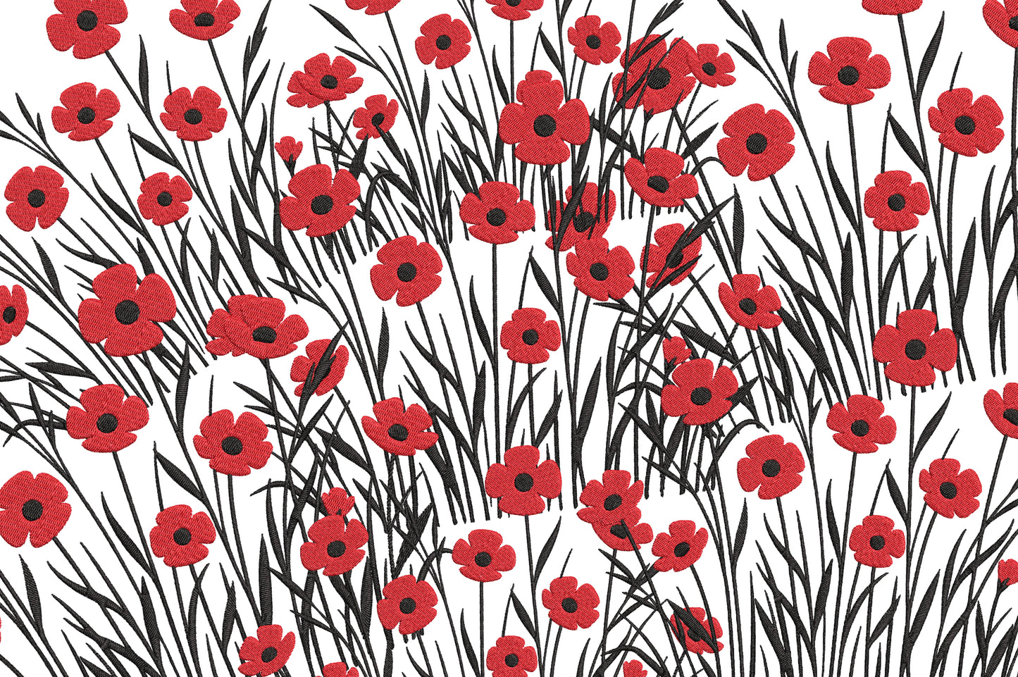 Red Wildflowers Embroidery Design – Beautiful Red Wildflower Machine Embroidery Pattern, Elegant Floral Botanical Embroidery Design