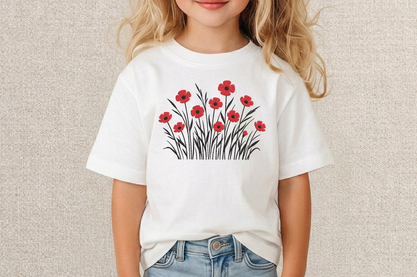 Red Wildflowers Embroidery Design – Beautiful Red Wildflower Machine Embroidery Pattern, Elegant Floral Botanical Embroidery Design