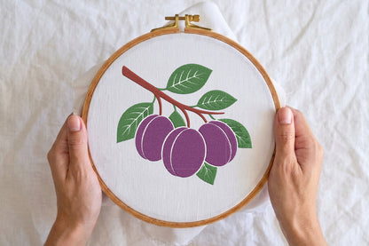 Ripe Purple Embroidery Design – Beautiful Purple Fruit Machine Embroidery Pattern, Elegant Botanical Embroidery Design