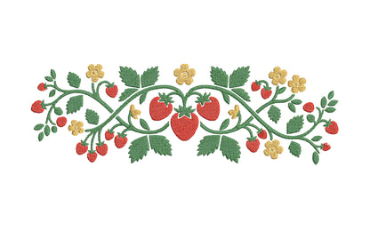 Strawberry Vine Embroidery Design – Beautiful Strawberry Plant Machine Embroidery Pattern, Cute Fruit & Botanical Embroidery Design