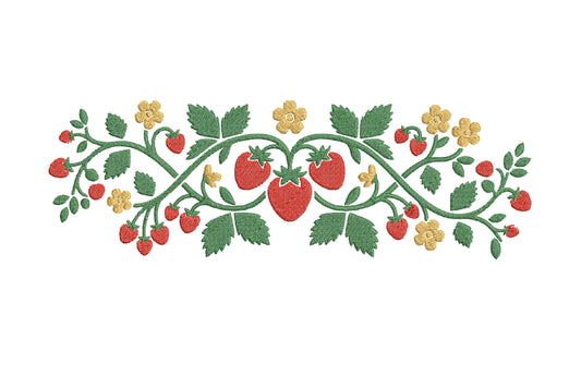 Strawberry Vine Embroidery Design – Beautiful Strawberry Plant Machine Embroidery Pattern, Cute Fruit & Botanical Embroidery Design