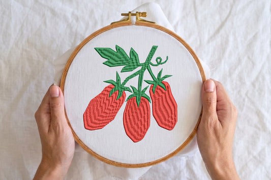 Tomatoes Embroidery Design – Cute Tomato Fruit Machine Embroidery Pattern, Fresh Vegetable Garden Embroidery Design