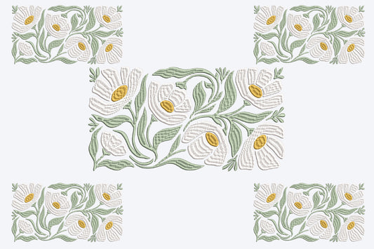 White Cosmos Flowers Embroidery Design – Beautiful White Cosmos Floral Machine Embroidery Pattern, Elegant Botanical Flower Embroidery Design