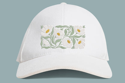 White Cosmos Flowers Embroidery Design – Beautiful White Cosmos Floral Machine Embroidery Pattern, Elegant Botanical Flower Embroidery Design