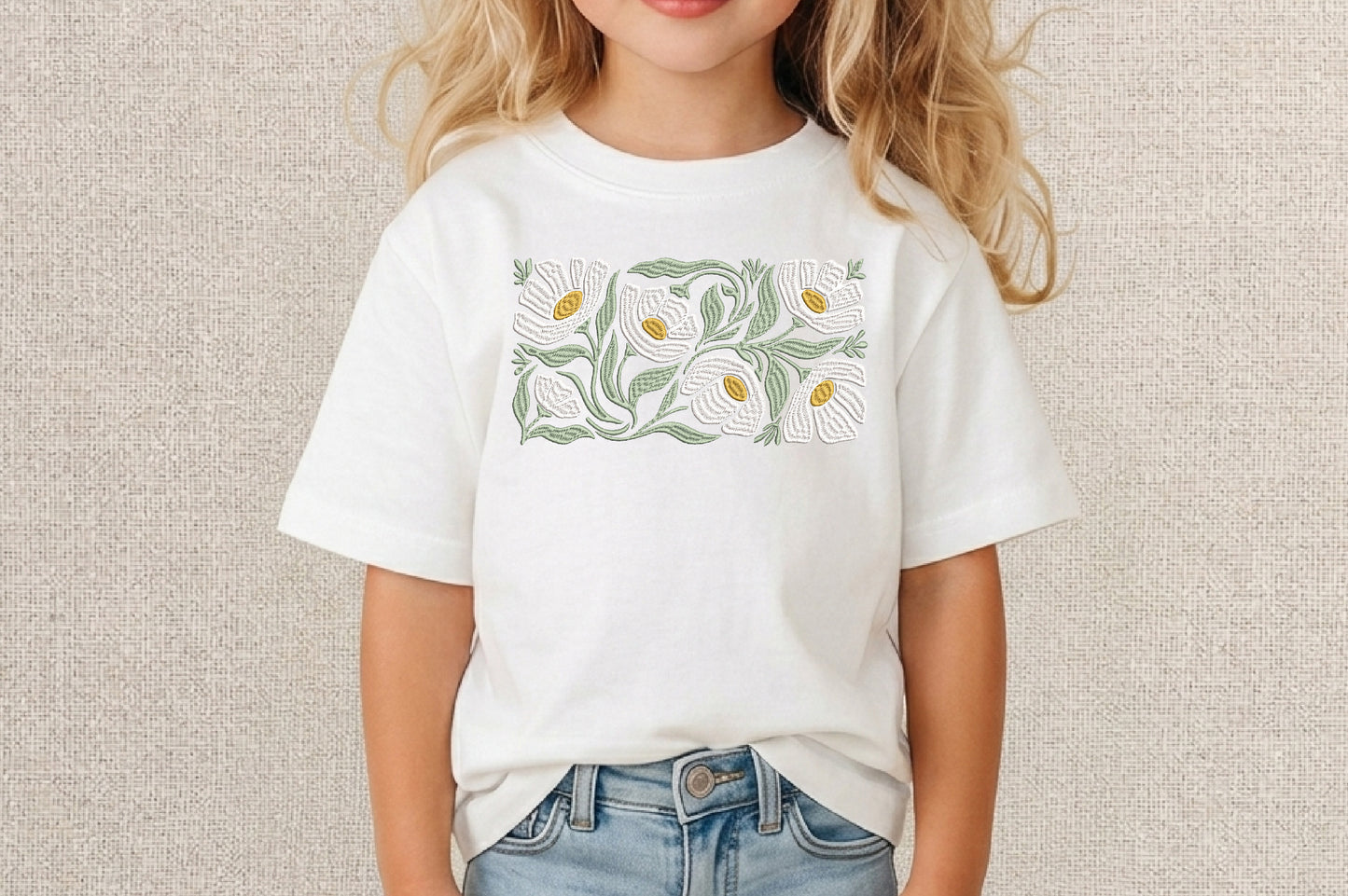 White Cosmos Flowers Embroidery Design – Beautiful White Cosmos Floral Machine Embroidery Pattern, Elegant Botanical Flower Embroidery Design
