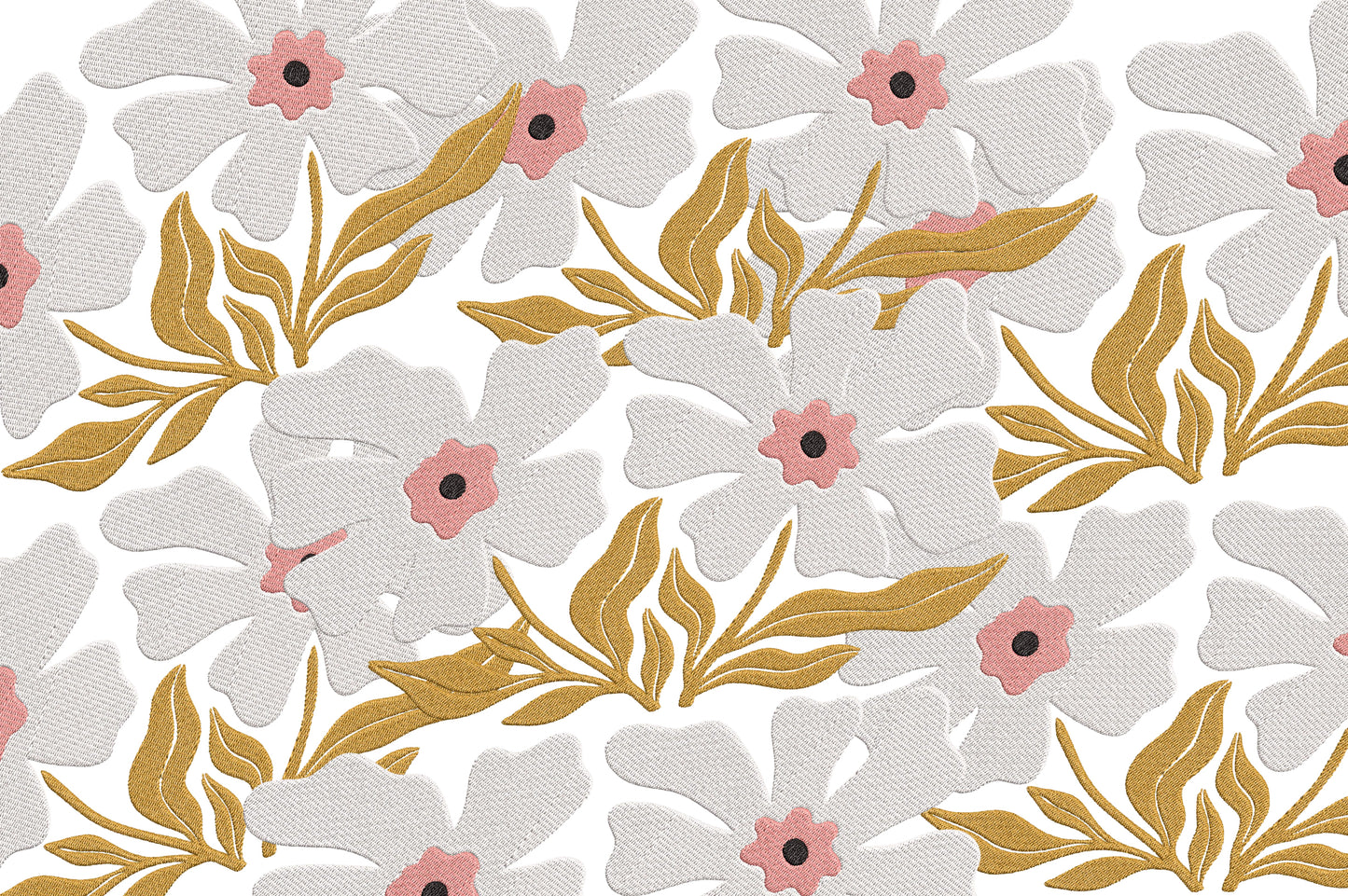 White Flowers Embroidery Design – Beautiful White Floral Machine Embroidery Pattern, Elegant Flower Embroidery Design