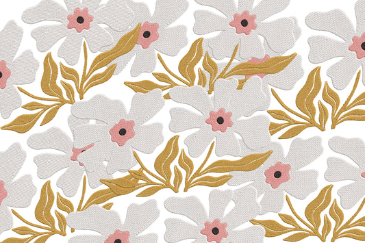 White Flowers Embroidery Design – Beautiful White Floral Machine Embroidery Pattern, Elegant Flower Embroidery Design