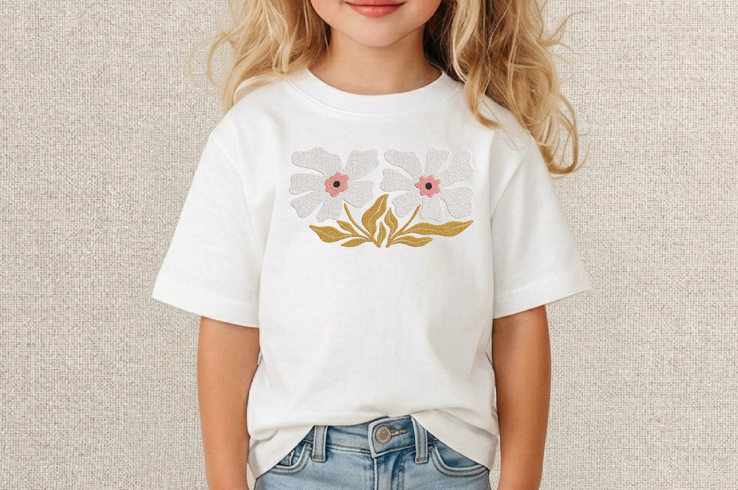 White Flowers Embroidery Design – Beautiful White Floral Machine Embroidery Pattern, Elegant Flower Embroidery Design