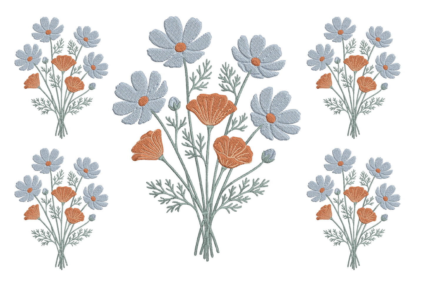 Wildflower Meadow Bouquet Embroidery Design – Beautiful Wildflower Floral Machine Embroidery Pattern, Elegant Botanical Bouquet Embroidery Design
