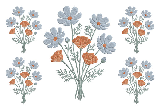 Wildflower Meadow Bouquet Embroidery Design – Beautiful Wildflower Floral Machine Embroidery Pattern, Elegant Botanical Bouquet Embroidery Design