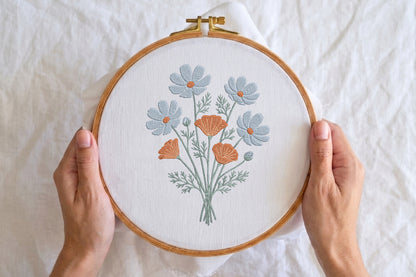 Wildflower Meadow Bouquet Embroidery Design – Beautiful Wildflower Floral Machine Embroidery Pattern, Elegant Botanical Bouquet Embroidery Design