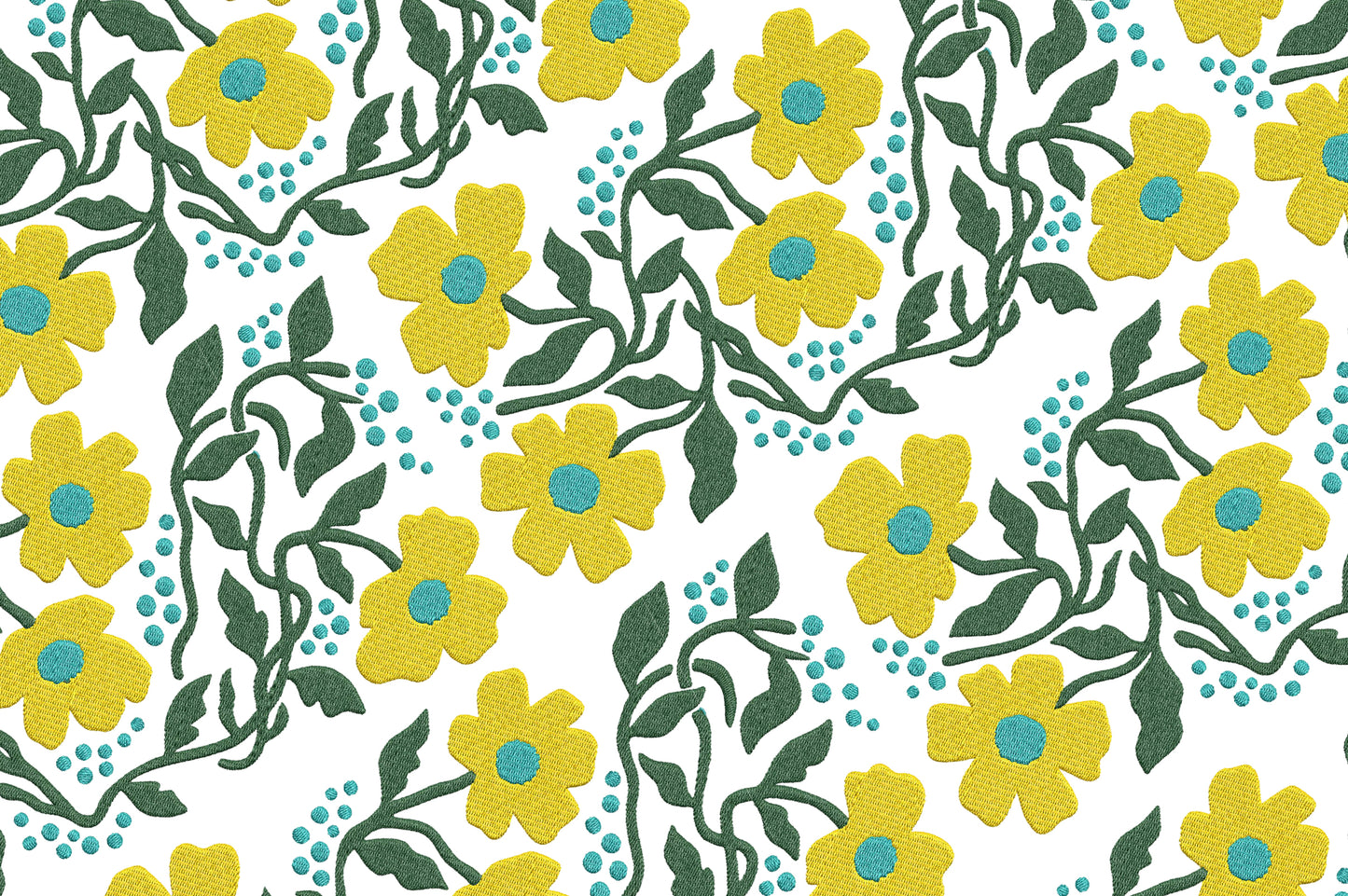 Yellow Whimsical Flowers Embroidery Design – Cute Yellow Floral Machine Embroidery Pattern, Playful Botanical Embroidery Design