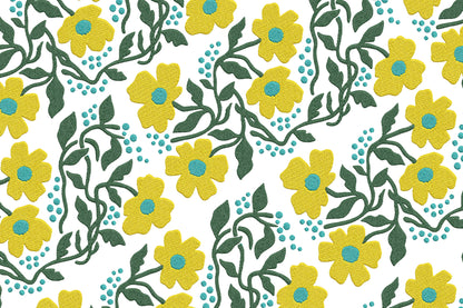 Yellow Whimsical Flowers Embroidery Design – Cute Yellow Floral Machine Embroidery Pattern, Playful Botanical Embroidery Design