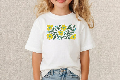 Yellow Whimsical Flowers Embroidery Design – Cute Yellow Floral Machine Embroidery Pattern, Playful Botanical Embroidery Design