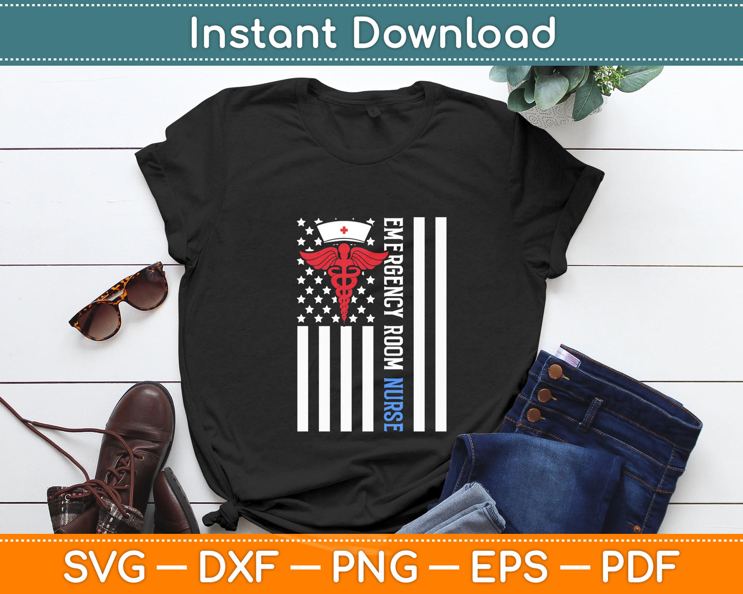 Emergency Room Nurse American Flag Svg Digital Cutting File