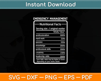 Job Title Nutrition Facts Emergency Management Svg Digital Cutting File