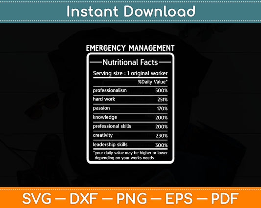 Job Title Nutrition Facts Emergency Management Svg Digital Cutting File