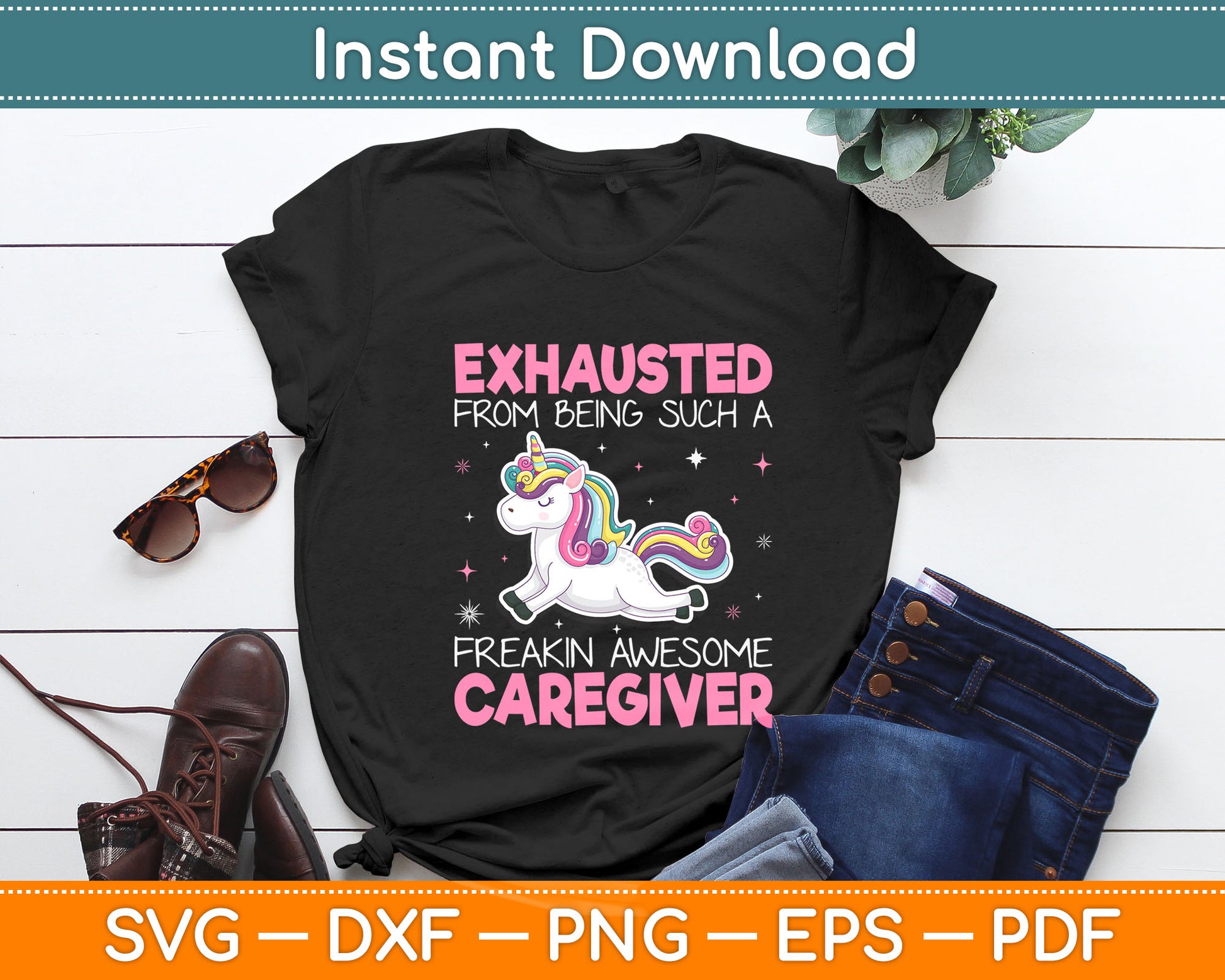 Exhausted From Being Such A Freakin Awesome Caregiver Unicorn Svg Digital Cutting File