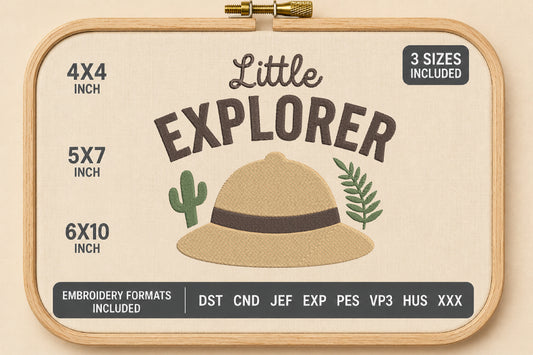 Little Explorer Hat Embroidery Design