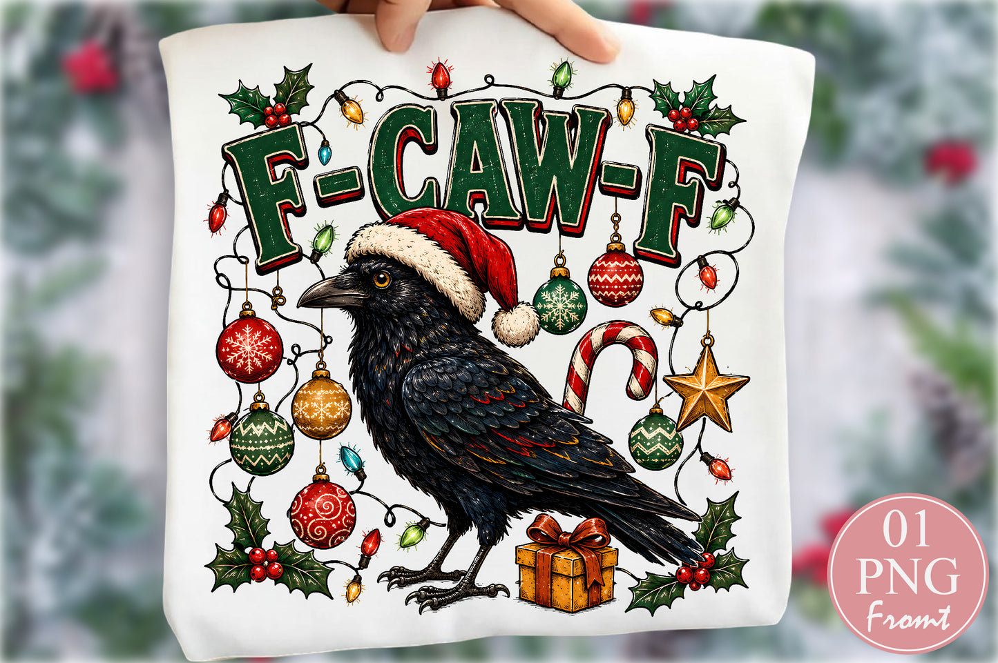 F Caw F Christmas Crow Santa Hat PNG Sublimation Design
