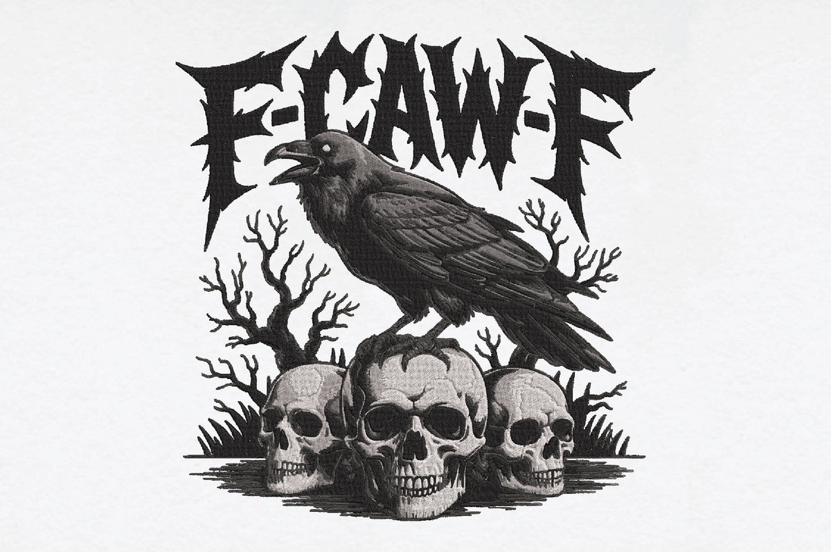 Gothic Crow Skull Embroidery Design