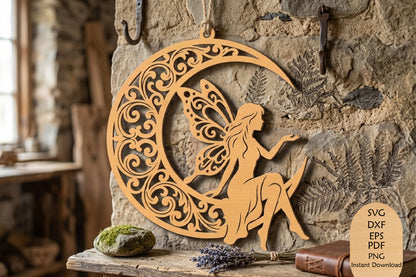 Fairy Moon Laser Cut SVG, Magical Fairy Wall Decor, Fantasy Woodland Cut File