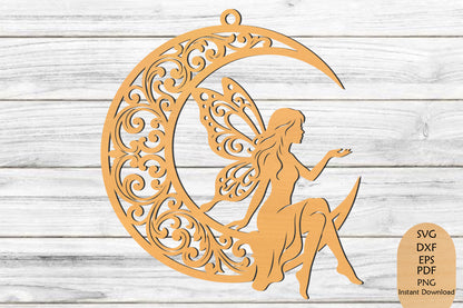 Fairy Moon Laser Cut SVG, Magical Fairy Wall Decor, Fantasy Woodland Cut File