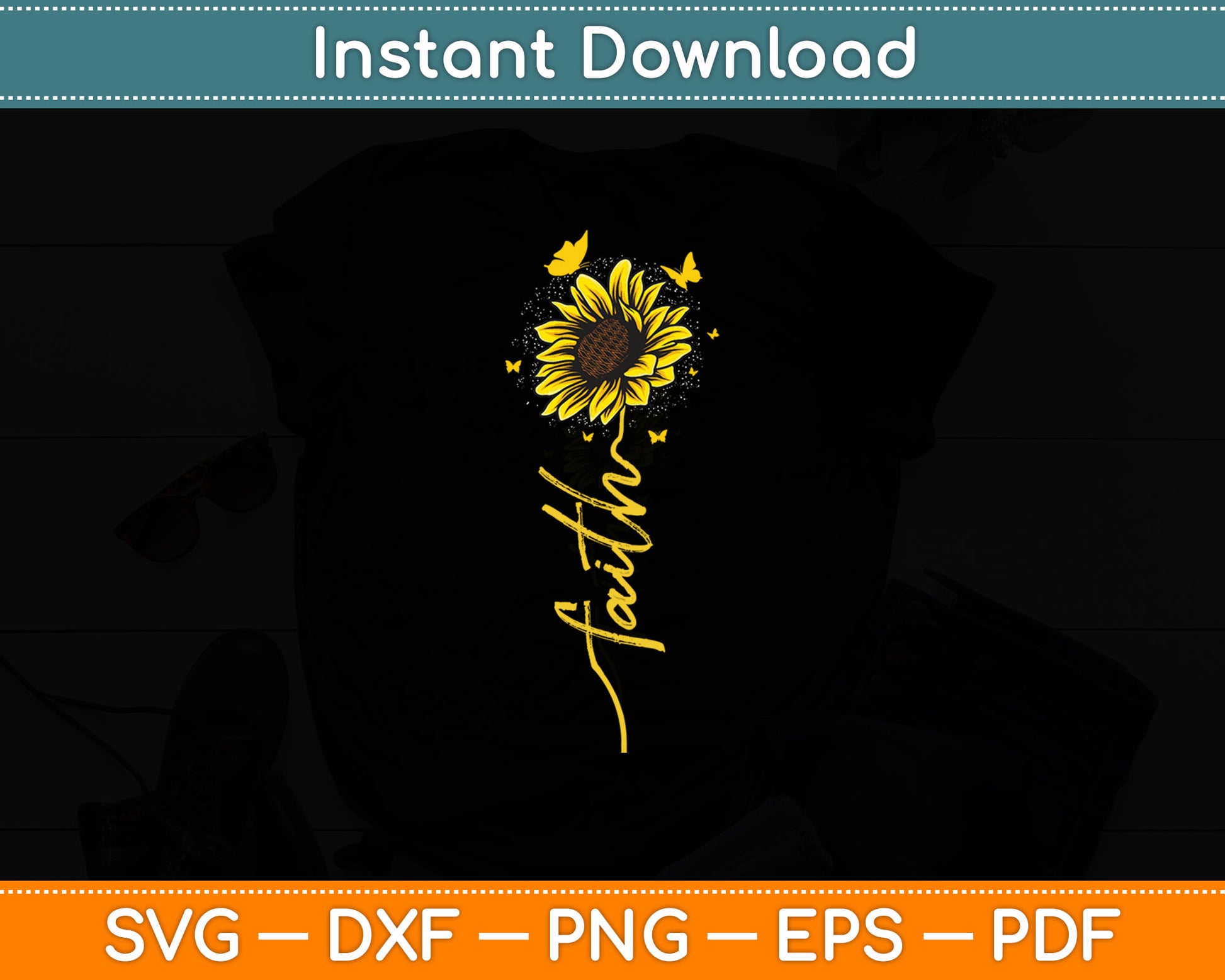 Faith Cross Sunflower Butterflies Flowers Christians Flora Svg Digital Cutting File