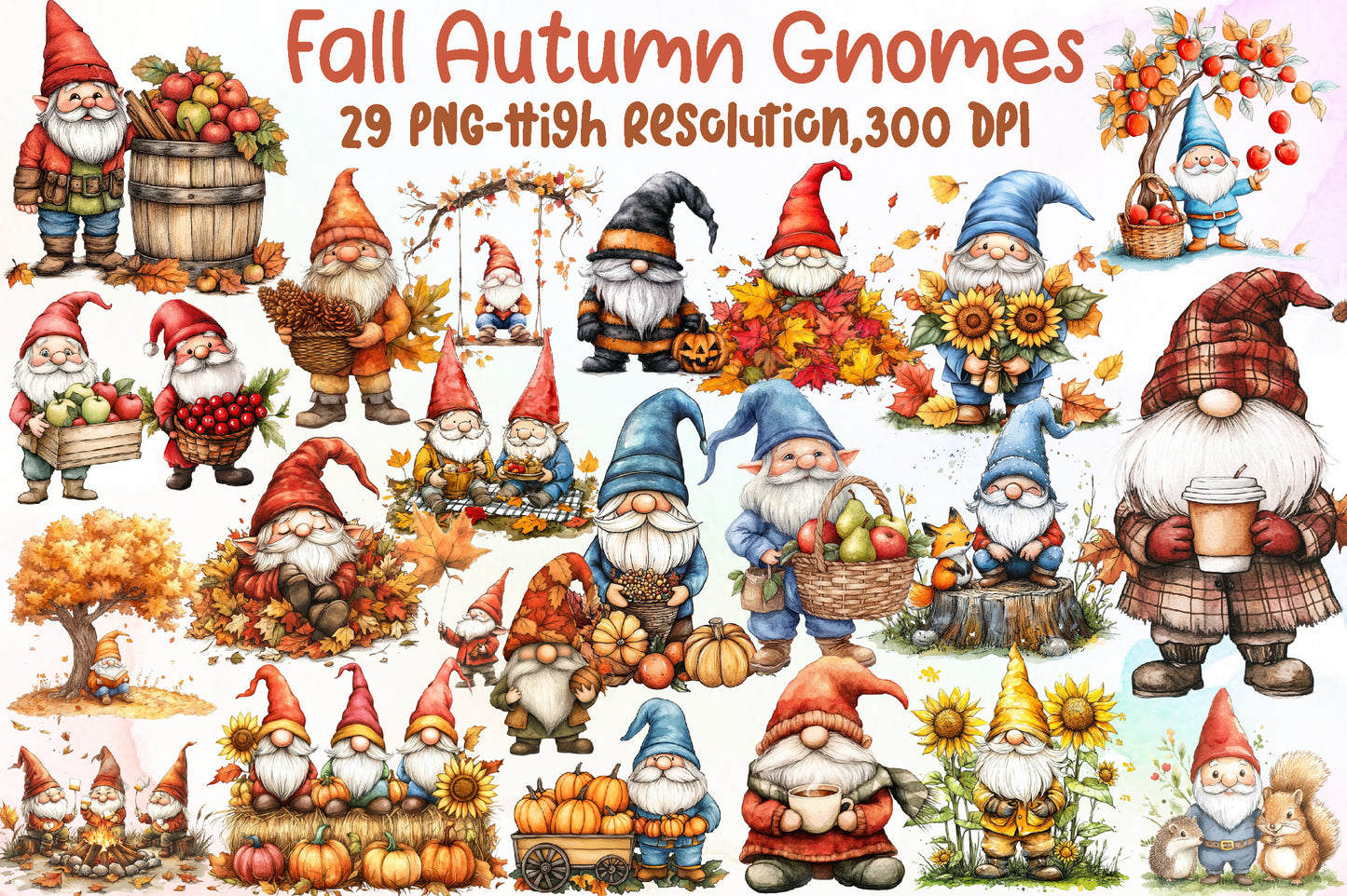 Fall Autumn Gnomes PNG Bundle Cute Gnome Clipart