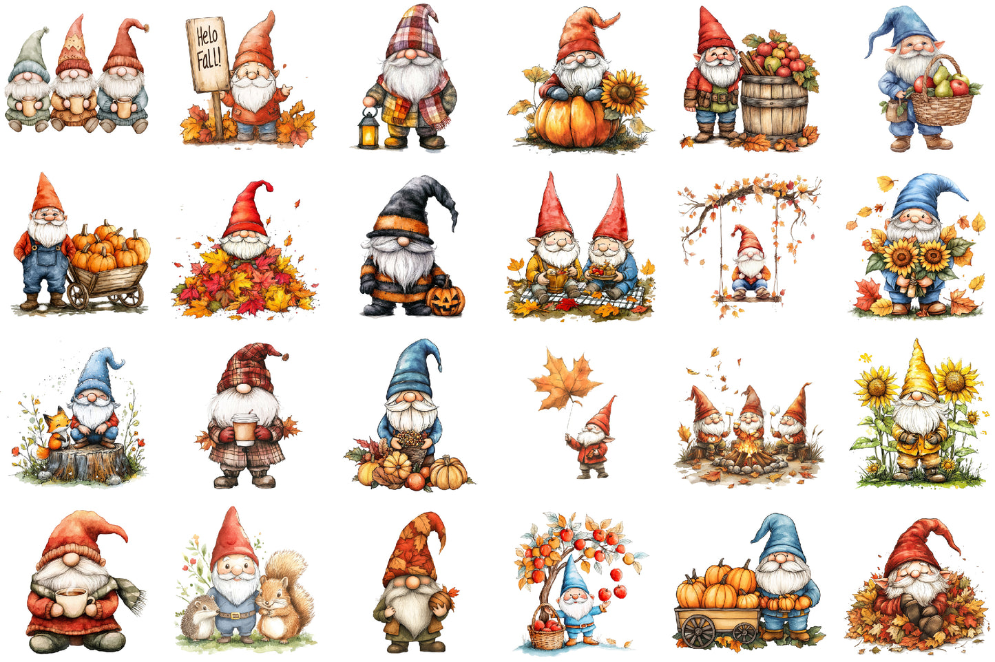 Fall Autumn Gnomes PNG Bundle Cute Gnome Clipart