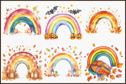 Fall Autumn Rainbow Clipart PNG Bundle Cute Seasonal Elements