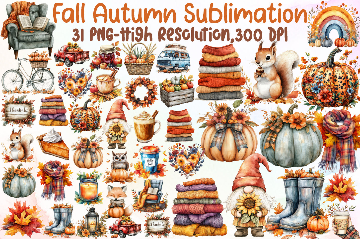 Fall Autumn Sublimation PNG Bundle Cozy Seasonal Clipart