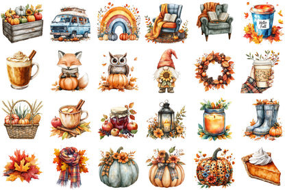 Fall Autumn Sublimation PNG Bundle Cozy Seasonal Clipart